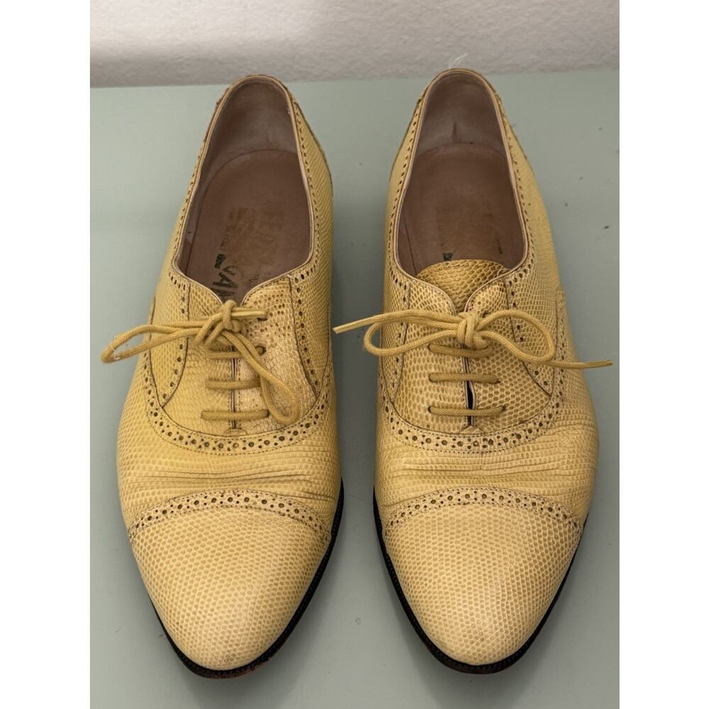 VTG Salvatore Ferragamo Women Oxfords‎ Yellow Lizard 90s Sz 5.5